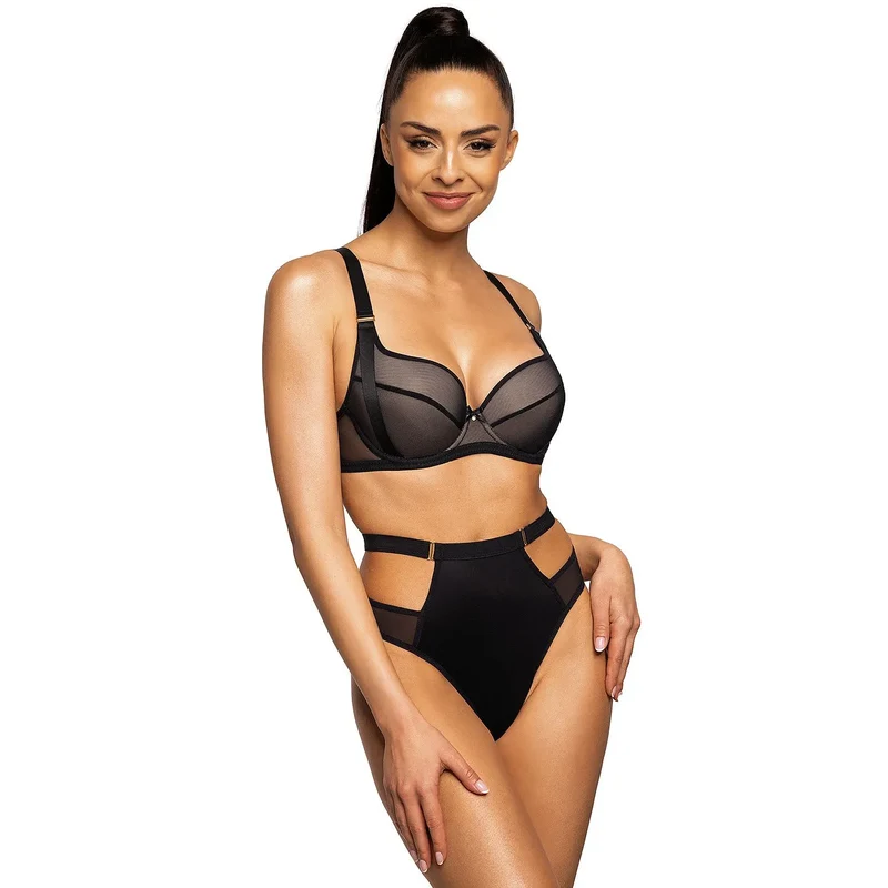 String taille haute sexy échancrures latérales maille transparente culotte moderne féminine lingerie élégante noire comfort ajustable