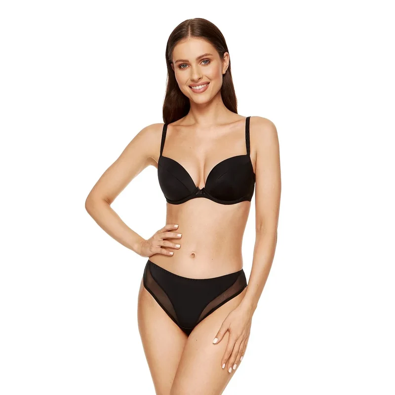 Strings Model 190109 Gorteks - Classic Black Underwear with Double Elastic Tulle Border for Women - Soft, Discreet, and Safe