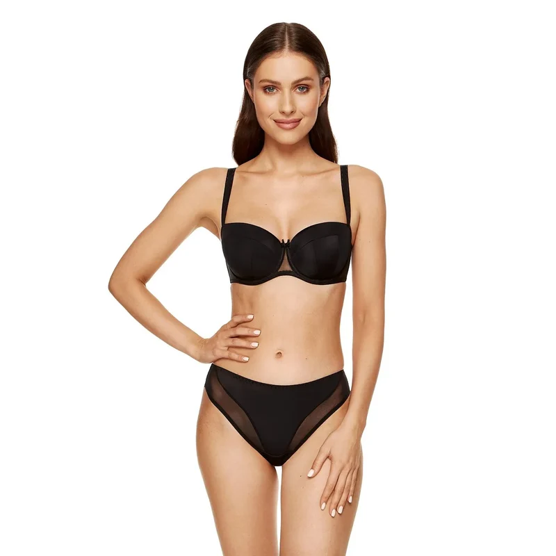 Strings Model 190109 Gorteks - Classic Black Underwear with Double Elastic Tulle Border for Women - Soft, Discreet, and Safe