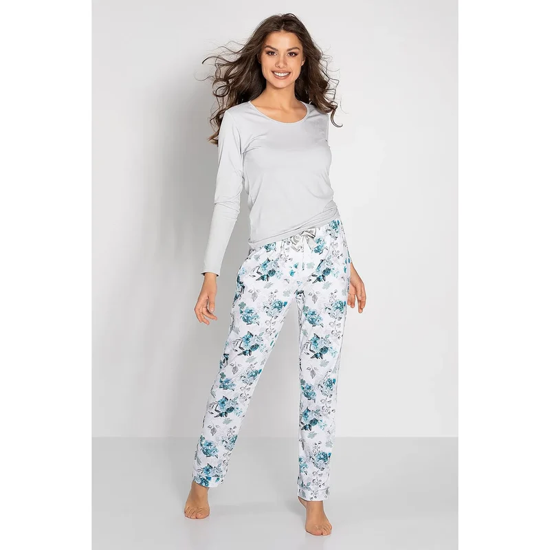 pyjama femme élégant doux confortable respirant hypoallergénique oekotex certifié coupe ajustée manches longues col rond passepoil pantalon floral