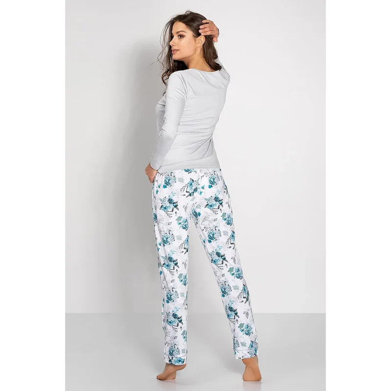 pyjama femme élégant doux confortable respirant hypoallergénique oekotex certifié coupe ajustée manches longues col rond passepoil pantalon floral