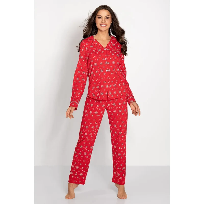 Pyjama femme élégant à encolure V chemisier manches longues pantalon assorti coton hypoallergénique confortable nuit érotique romantique