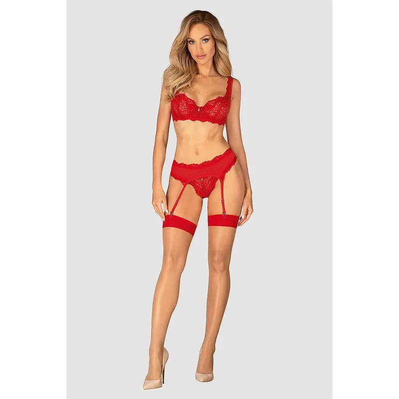 L'ensemble sexy model 188973 Obsessive lingerie sensuelle dentelle rouge ajustables soutien-gorge culotte ceinture bijou occasion spéciale