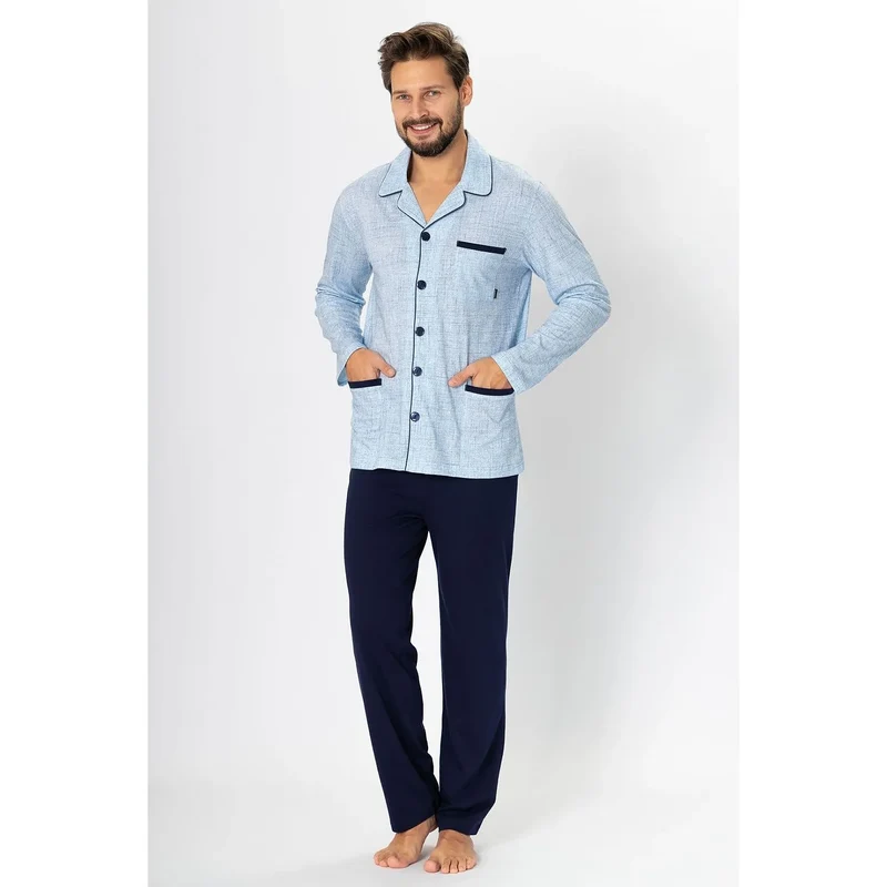 Pyjama homme élégant pyjama classique chemise pantalon coton 100% confortable poches contrastantes design sophistiqué lingerie homme intérieur détente