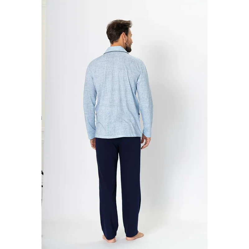 Pyjama homme élégant pyjama classique chemise pantalon coton 100% confortable poches contrastantes design sophistiqué lingerie homme intérieur détente