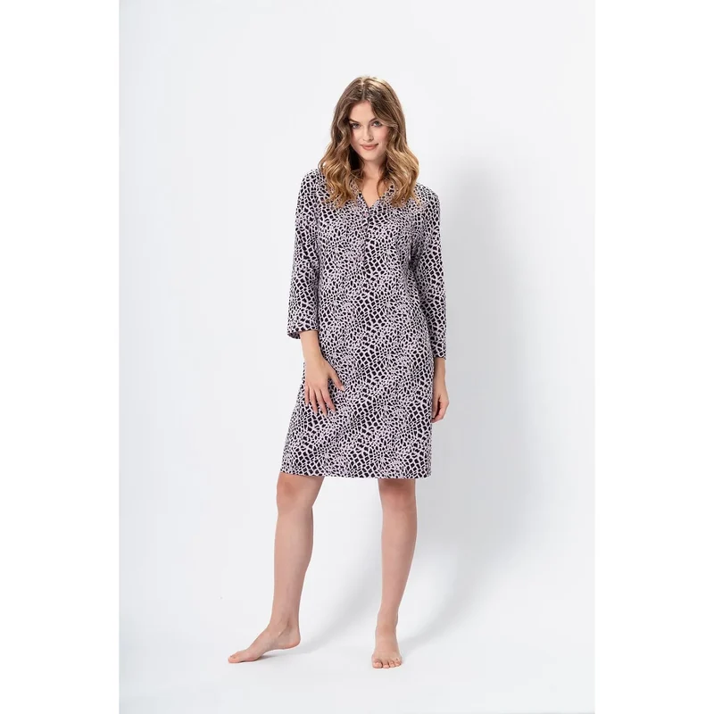 Chemise de nuit femme imprimé animalier confort maximal édition limitée coton noir blanc motif léopard V-neck longueur genou