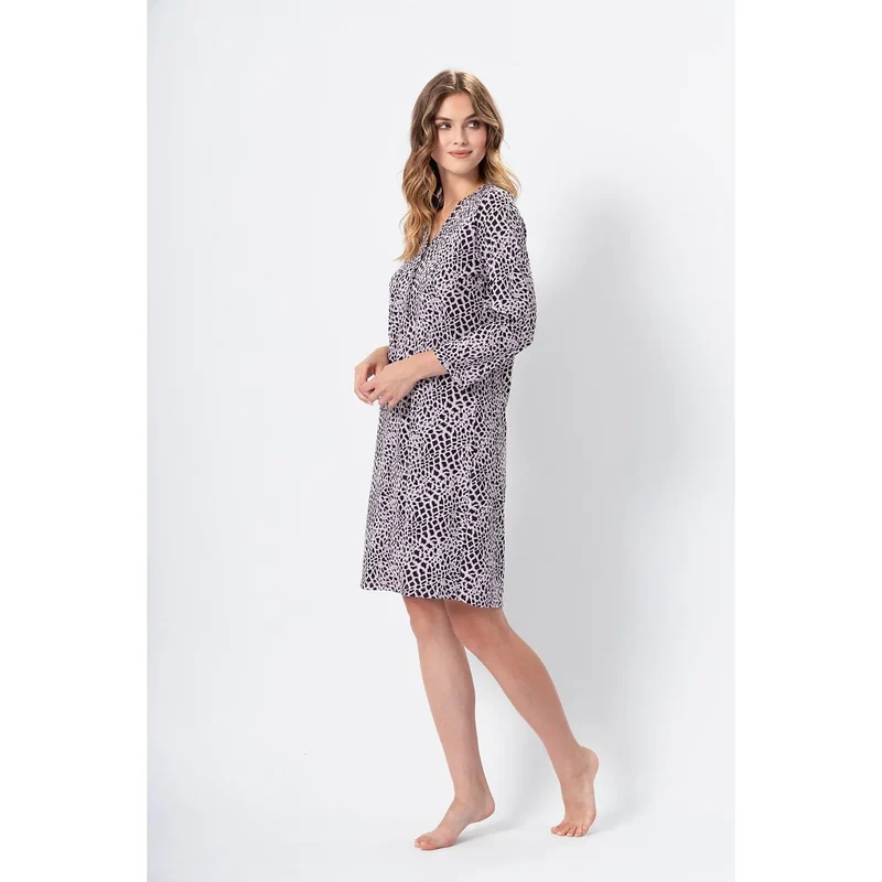 Chemise de nuit femme imprimé animalier confort maximal édition limitée coton noir blanc motif léopard V-neck longueur genou