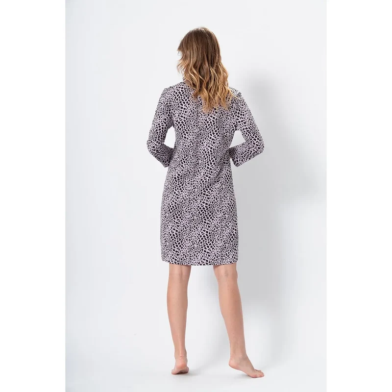 Chemise de nuit femme imprimé animalier confort maximal édition limitée coton noir blanc motif léopard V-neck longueur genou