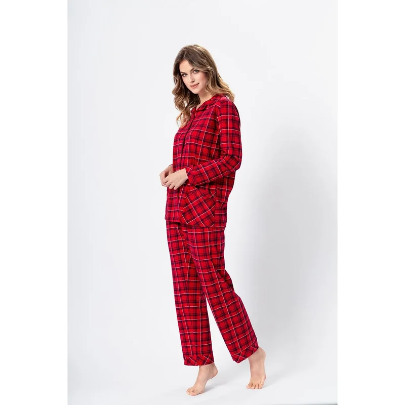 Pyjama classique coton plaid rouge noir confortable doux respirant hypoallergénique manches longues pantalon chemisier ceinture élastique élégant intemporel