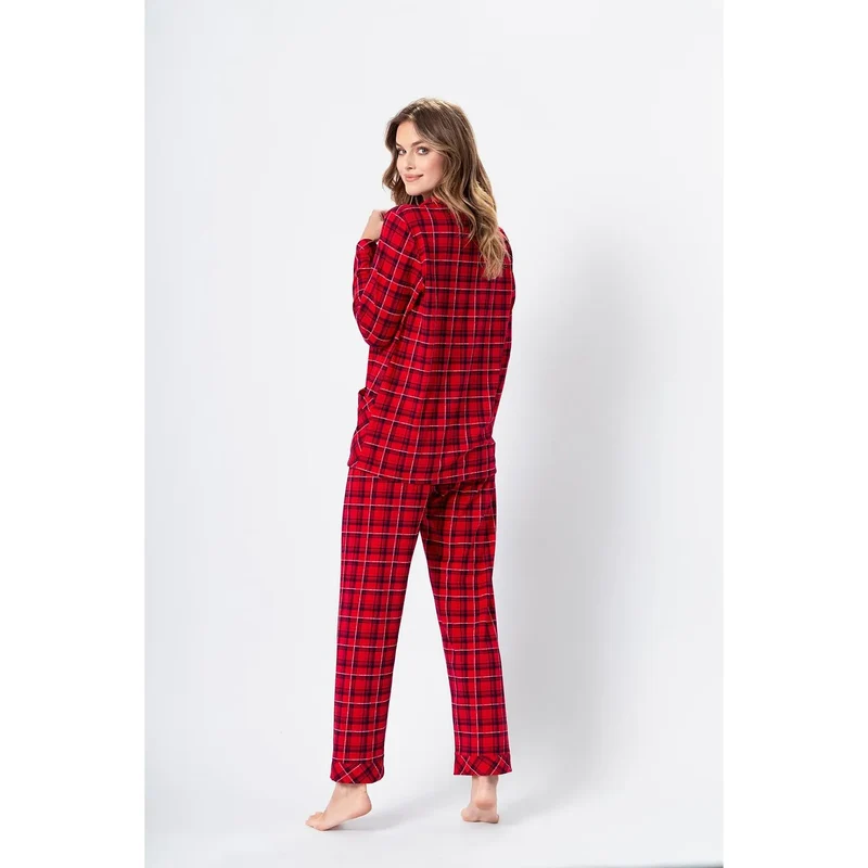 Pyjama classique coton plaid rouge noir confortable doux respirant hypoallergénique manches longues pantalon chemisier ceinture élastique élégant intemporel