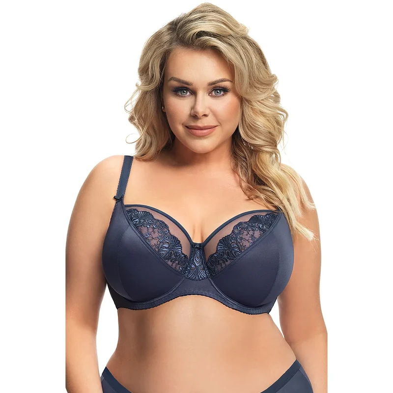 Soutien-gorge élégant Gorsenia soft model 159502 lingerie féminine intemporelle soutien optimal dentelle tulle bleu marine