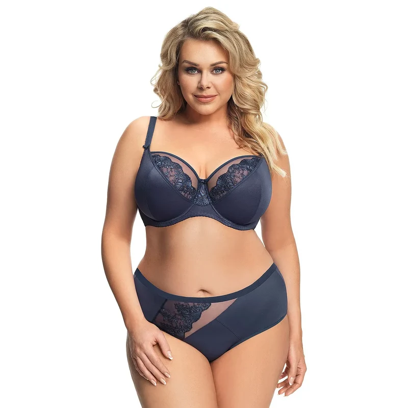 Soutien-gorge élégant Gorsenia soft model 159502 lingerie féminine intemporelle soutien optimal dentelle tulle bleu marine