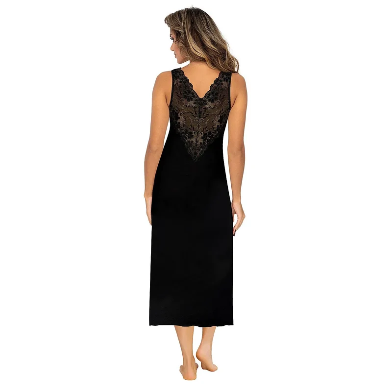 Robe de nuit élégante viscose dentelle design Bardot couleur noire lingerie sexy idéale pour les occasions spéciales
