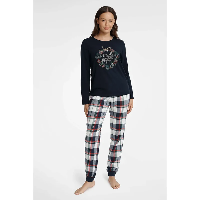 Pyjama femme confortable coton 100% style mode élégant chemisier manches longues pantalon amples taille élastique