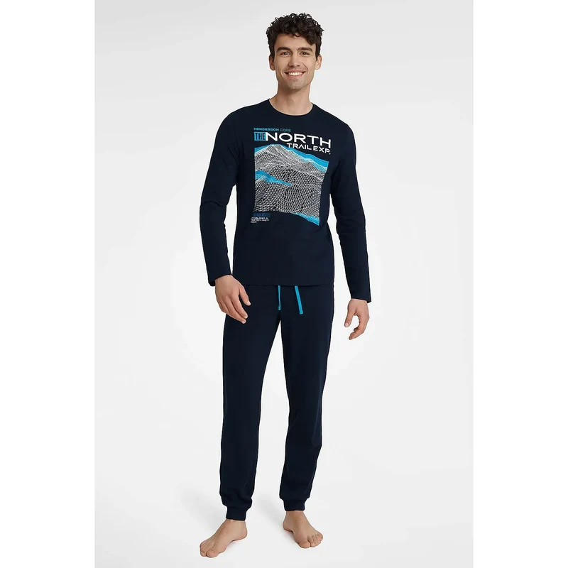 pyjama homme confortable moderne graphique coton mancheslongues pantalon cordonserrage bleuclair poignetsresserres respirant doux ajustementpersonnalisé