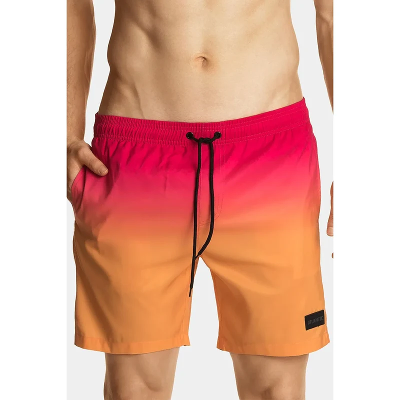 Short bain homme Atlantic polyester séchage rapide taille élastique cordon noir poches latérales dégradé rose orange