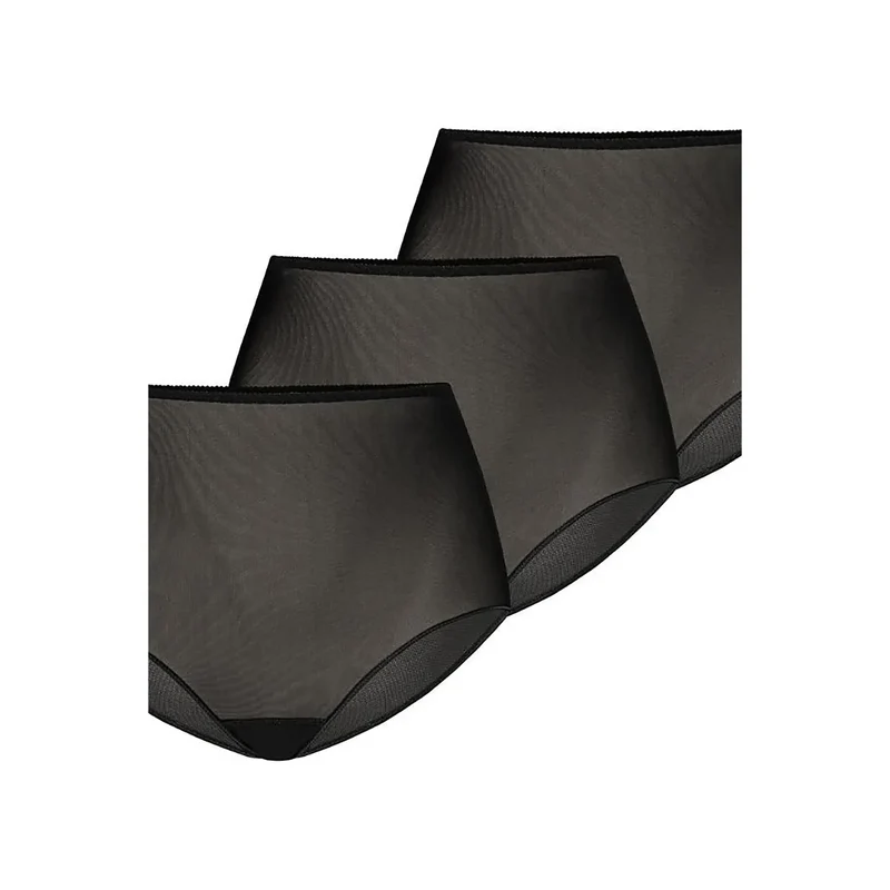 lot trois culottes noires taille haute maille transparente élasthanne polyester extensible légèreté invisibles coutures discrètes galbantes confortables durables