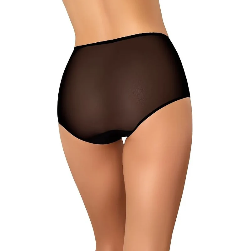 lot trois culottes noires taille haute maille transparente élasthanne polyester extensible légèreté invisibles coutures discrètes galbantes confortables durables