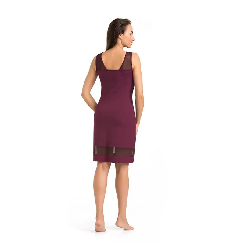 Chemise de nuit Teyli model 183147 design ajusté coloris bordeaux maille transparente V-neck confort élégance lingerie intime