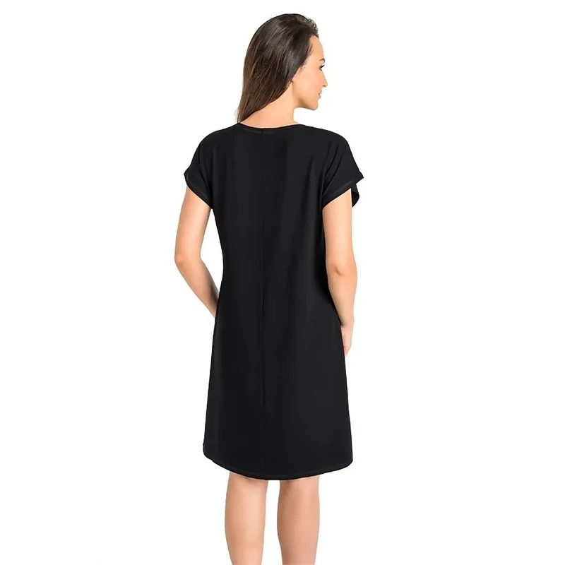 Chemise de nuit en viscose respirante pour femme, modèle 183084 Teyli, confort nocturne, style classique, manches courtes raglan, couleur noire, bien-être intime, lingerie douce