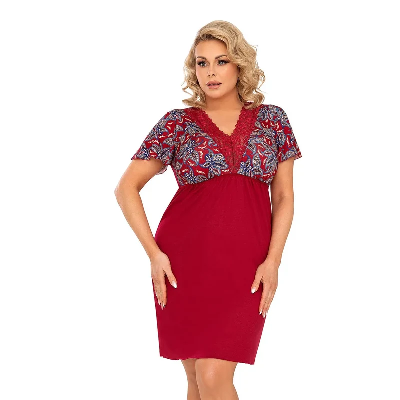 Nuisette érotique RITA PLUS bordeaux bleu ornements dentelle décolleté subtil manches amples volant sousbuste ajustée viscose élasthanne hypoallergénique séduisante romantique