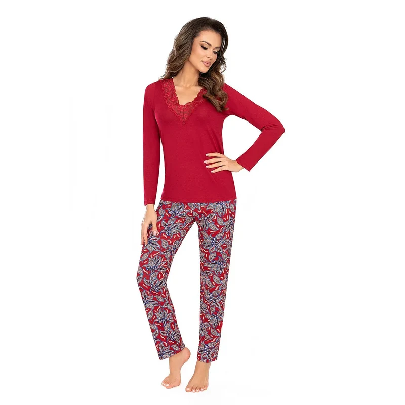 pyjama féminin sexy dentelle motifs floraux deux pièces confortable doux respirant viscose élasthanne manches longues coupe droite Pologne