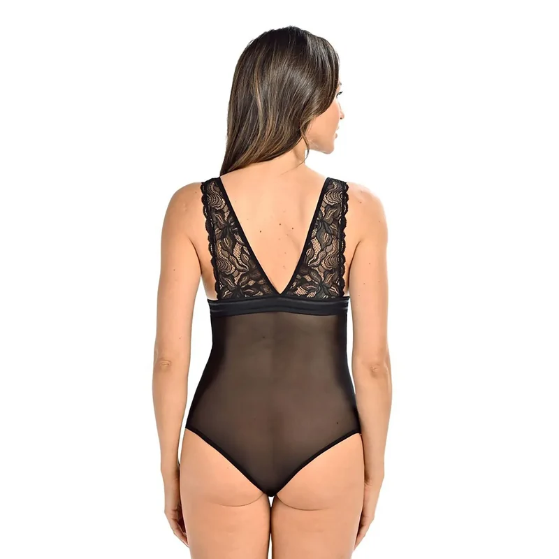 body sensuel dentelle florale transparent ajustable soutiengorge intégré érotique sexy féminité élasthanne maille extensible satin maintien confort noir