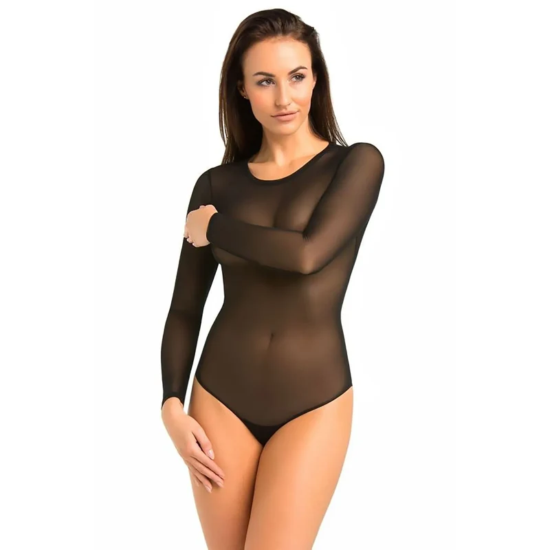Body lingerie transparent maille douce manches longues sexy elegance coton doublure intime femmes occasions speciales