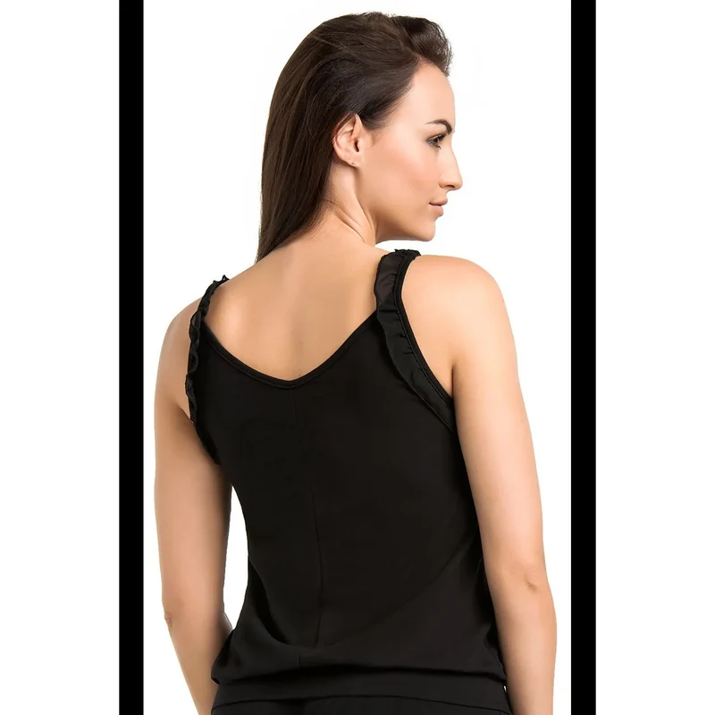 chemise nuit élégante noire femme coton doux extensible respirant coupe ajustée volants bretelles col rond ourlet large lingerie intime confortable