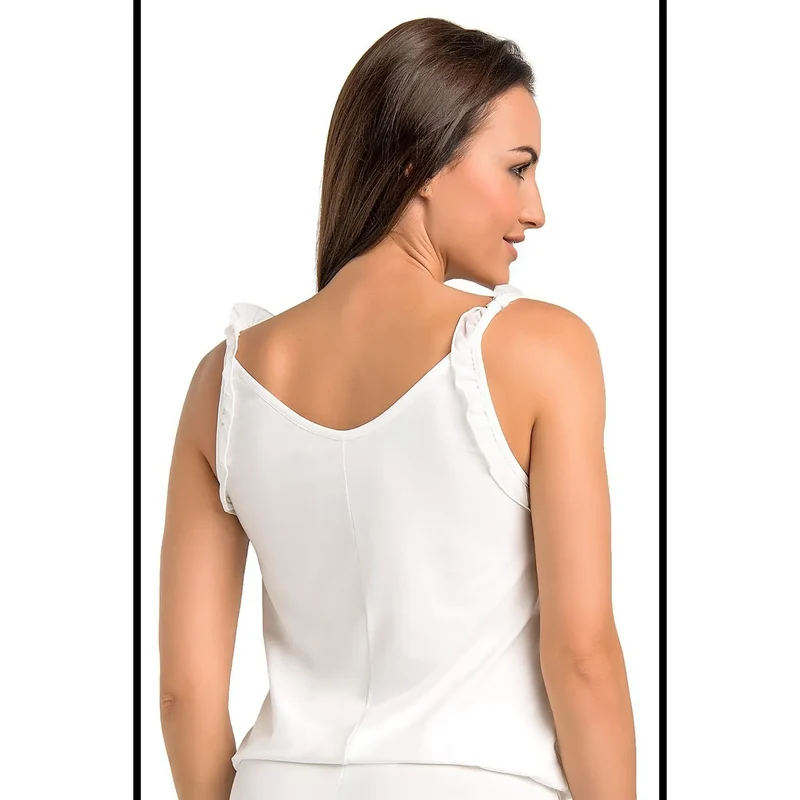 Chemise de nuit confortable pour femme en viscose écrue sans manches bretelles larges encolure ronde volants délicats lingerie élégante nuit détente
