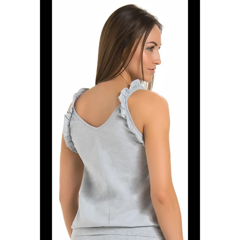 Chemise de nuit élégante en viscose grise model 183034 Teyli bretelles roulottées neckline semi-circulaire lingerie douce confortable