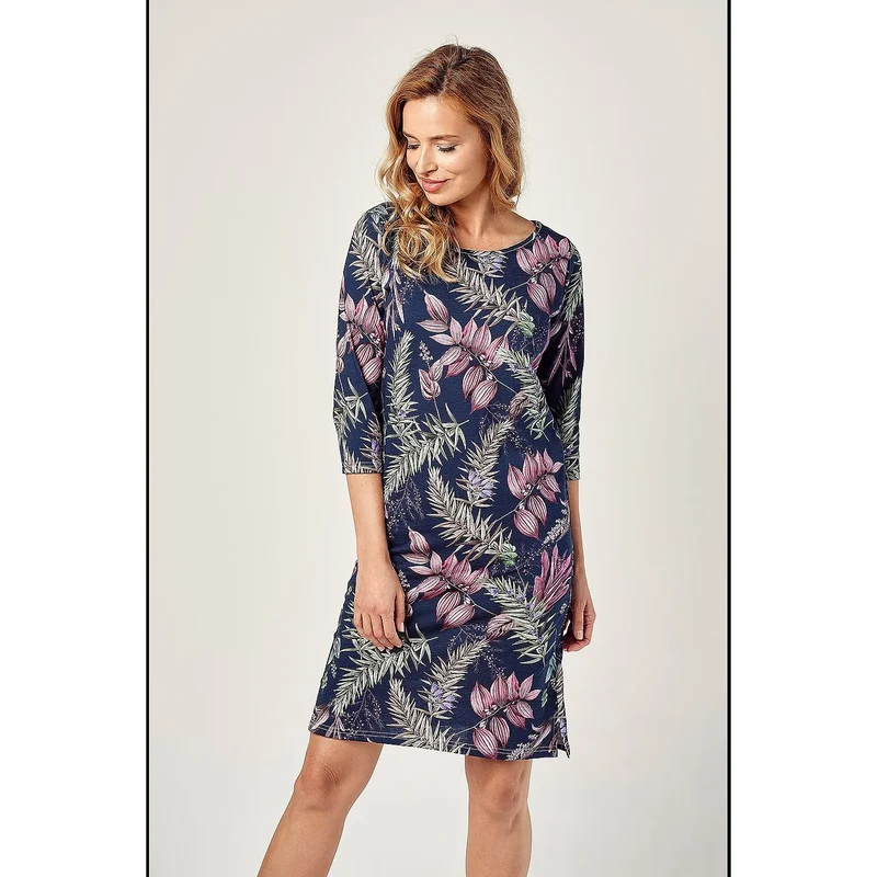 Chemise de nuit en coton floral 100% naturelle manches 3/4 col rond femme lingerie confortable nuit romantique sexy discrète
