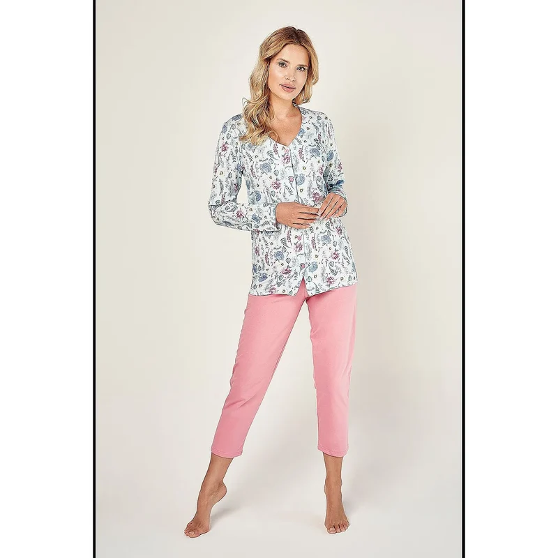 Pyjama femme confortable 183015 Taro chemise manches longues pantalon queue poisson coton 100% Tailles S M L XL