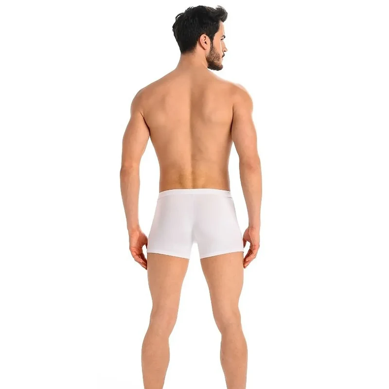 Boxer homme design ajusté sous-vêtement érotique caleçon blanc matériau élastique confortable silhouette masculine intime séduction