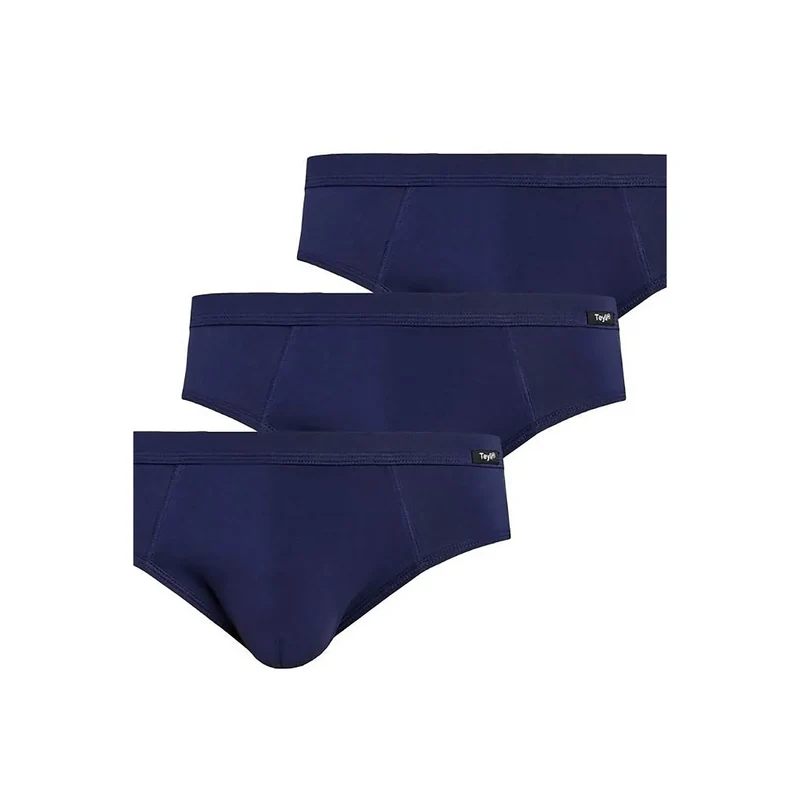 Lot trois slips coton bleu marine coupe classique taille elastique confortable respirant soutien profilage discret doux coutures nettes