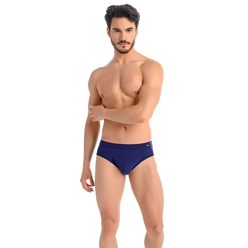 Lot trois slips coton bleu marine coupe classique taille elastique confortable respirant soutien profilage discret doux coutures nettes
