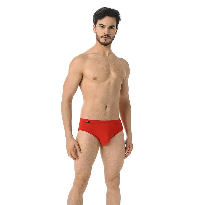 Slip homme rouge vif en coton élastique Teyli modèle 182950 coupe classique sans coutures discrétion garantie
