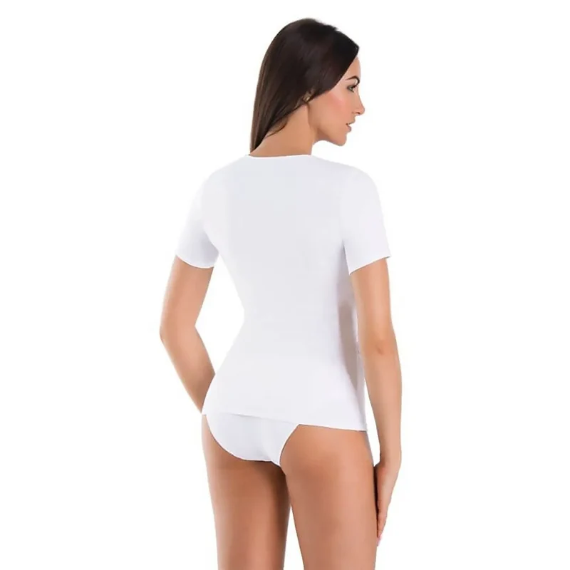 Ensemble lingerie intime féminine t-shirt V-neck culotte classique coton microfibre stretch confort discrétion blanche morphologies