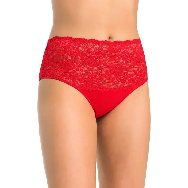 Culottes dentelle rouge floral lingerie élégante femme confortable coton élasthanne taille haute maintien doublure intime sexy