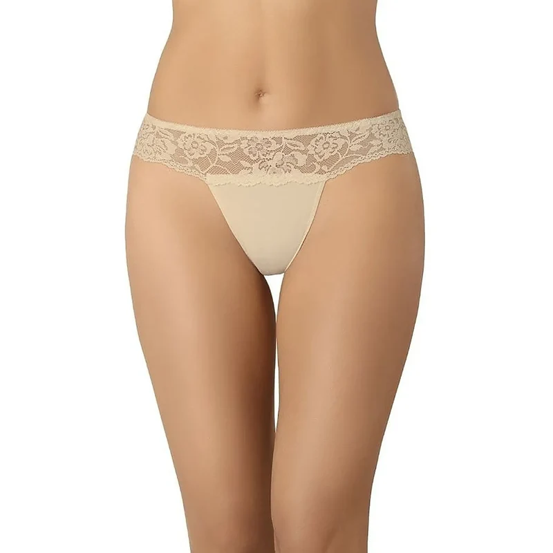 ensemble strings trio sexy dentelle florale beige Teyli féminité élégance confort discret respirant extensible microfibres finition délicate séduction