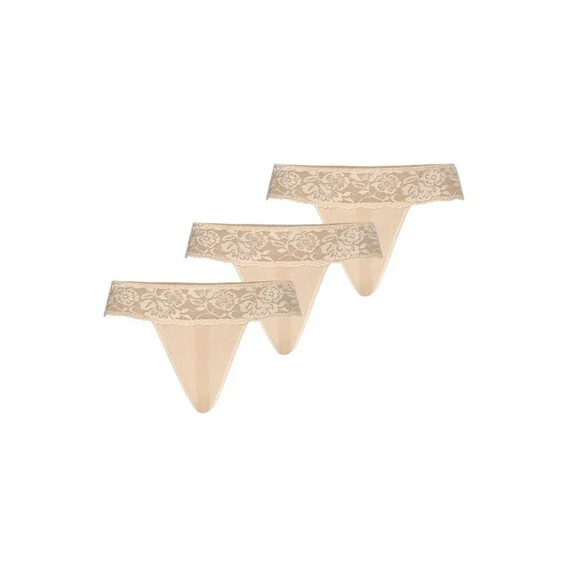 ensemble strings trio sexy dentelle florale beige Teyli féminité élégance confort discret respirant extensible microfibres finition délicate séduction