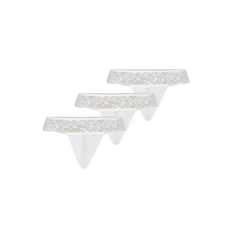 Ensemble de strings dentelle blanche motif floral rose élasthanne polyester femmes lingerie sexy intime féminine