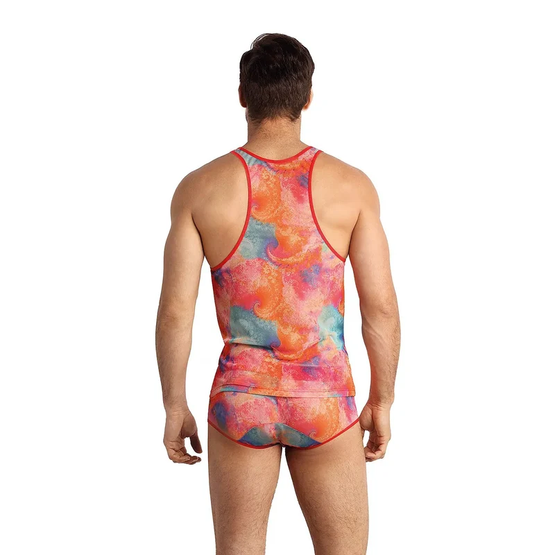 ensemble lingerie masculine élégant confortable débardeur boxer multicolore vibrant abstrait tourbillonnant marbré extensible respirant durable ajusté