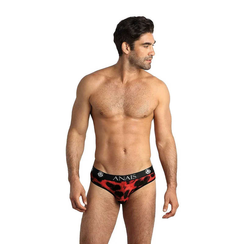 Slip homme élégant imprimé léopard rouge Anais élasthanne polyamide taille ajustée ceinture élastique maintien confortable lingerie sexy homme