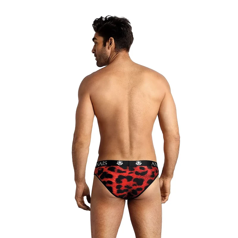 Slip homme élégant imprimé léopard rouge Anais élasthanne polyamide taille ajustée ceinture élastique maintien confortable lingerie sexy homme