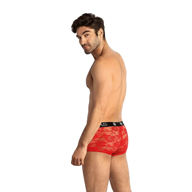 Boxer dentelle rouge sexy masculin élasthanne extensible polyamide confortable ceinture élastique logo ANAIS tailles L XL XXL XXXL