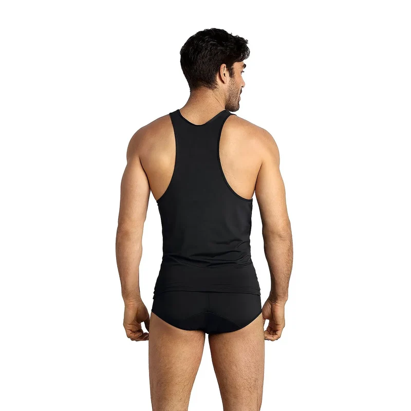 ensemble lingerie homme Anais modèle 181783 débardeur boxer élasthanne polyamide noir ajusté taille élastiquée logo ceinture poche frontale soutien confortable