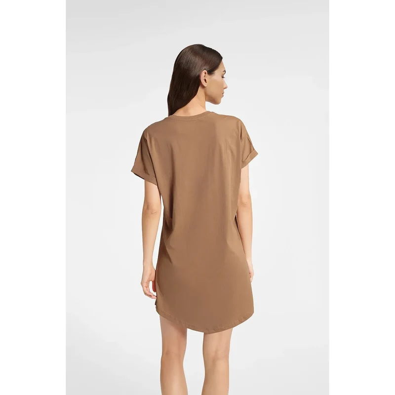 chemise nuit Henderson 180876 coton biologique respirant douce caramel imprimé animalier noir blanc manches courtes retroussées ample cintrée genou polyvalente