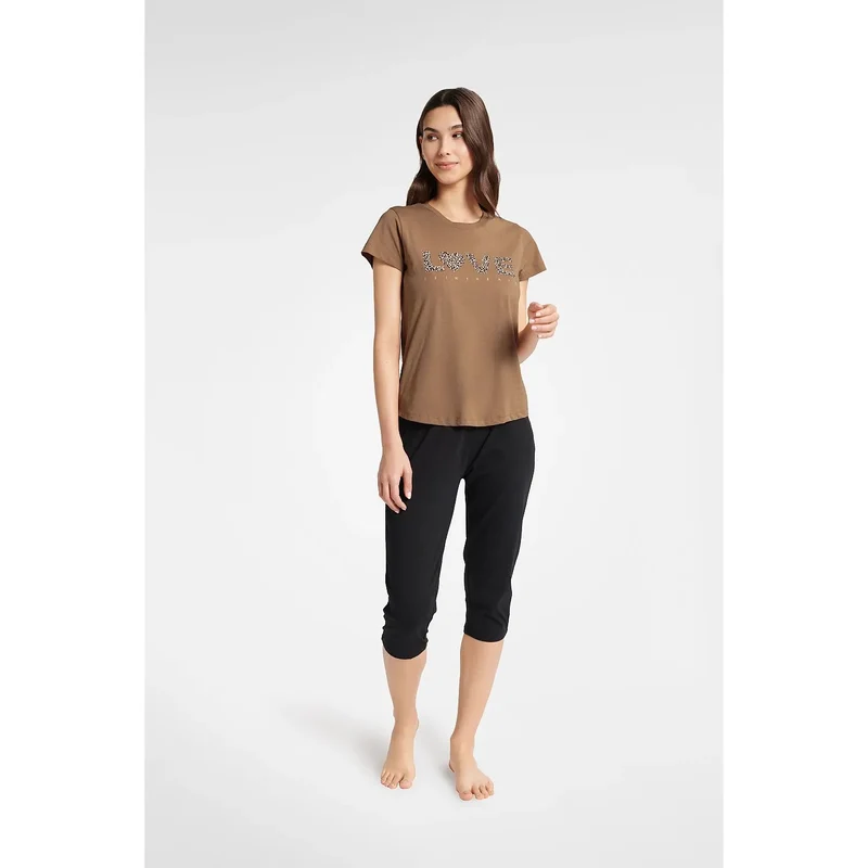 Pyjama deux pièces en coton doux Henderson modèle 180874 LOVE imprimé pour femme confort intime lingerie décontractée