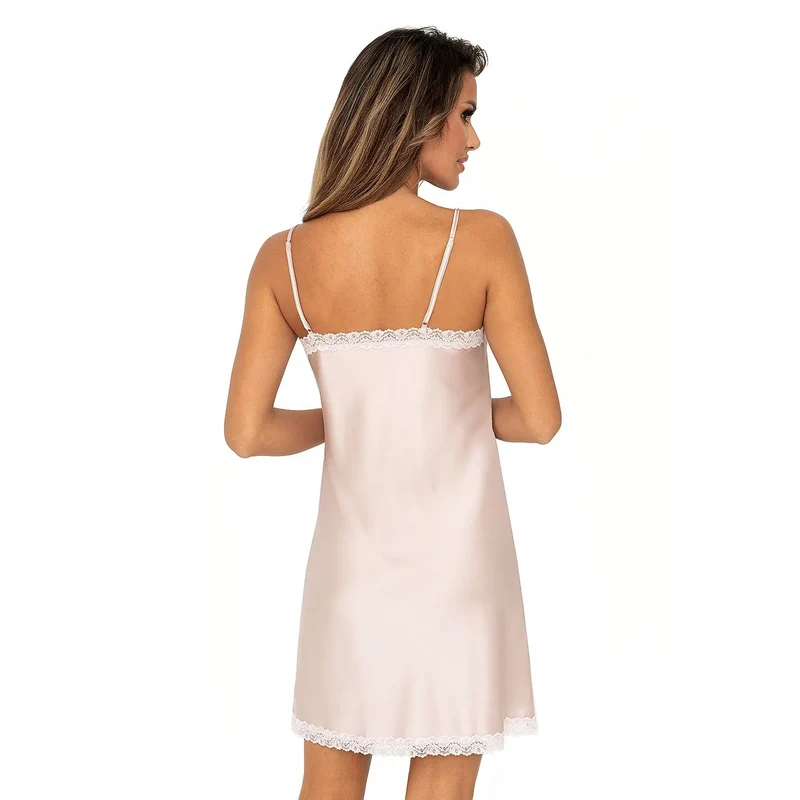 chemise nuit satin ajustable dentelle sexy lingerie mi cuisse bretelles réglables douce brillante élégante raffinée sensuelle confortable polyester